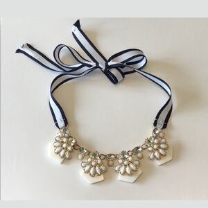 Avon 2018 Seaside Stripes Statement Necklace White Navy Cream